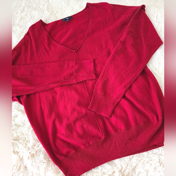 Gap Red Cotton/Wool Blend Knit V Neck Sweater size XL - Picture 4 of 12